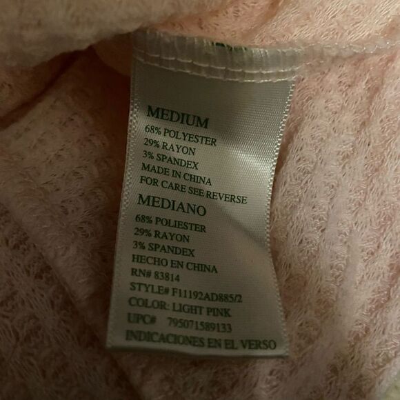 Green Tea Light Blush Pink Waffle Knit Thermal Long Sleeve Sweater Medium - Picture 11 of 11